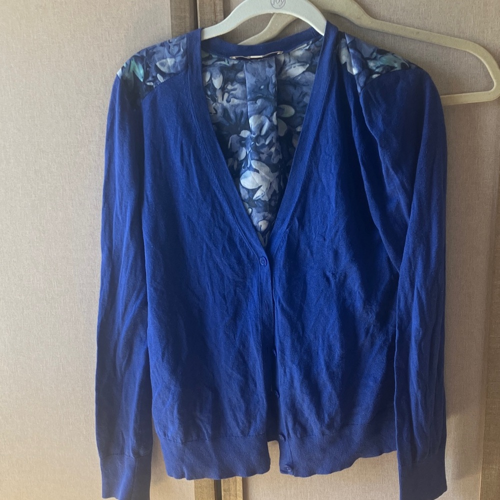 Loft Blue Patterned Cardigan Medium - image 1